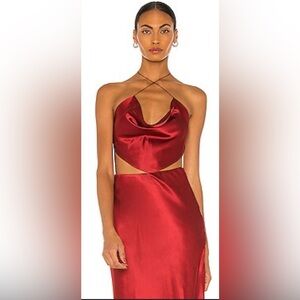 NWT Natalie Rolt Virgo Silk Backless Halter Top Cowl Neck ‘ Rust ‘ Burgundy